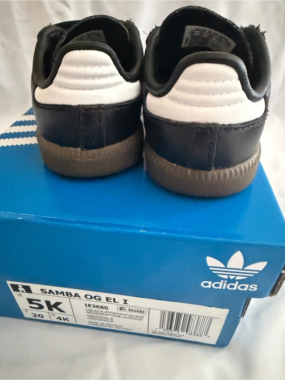 adidas Kids Samba Sneakers in Black with White Stripes and Gum Sole
